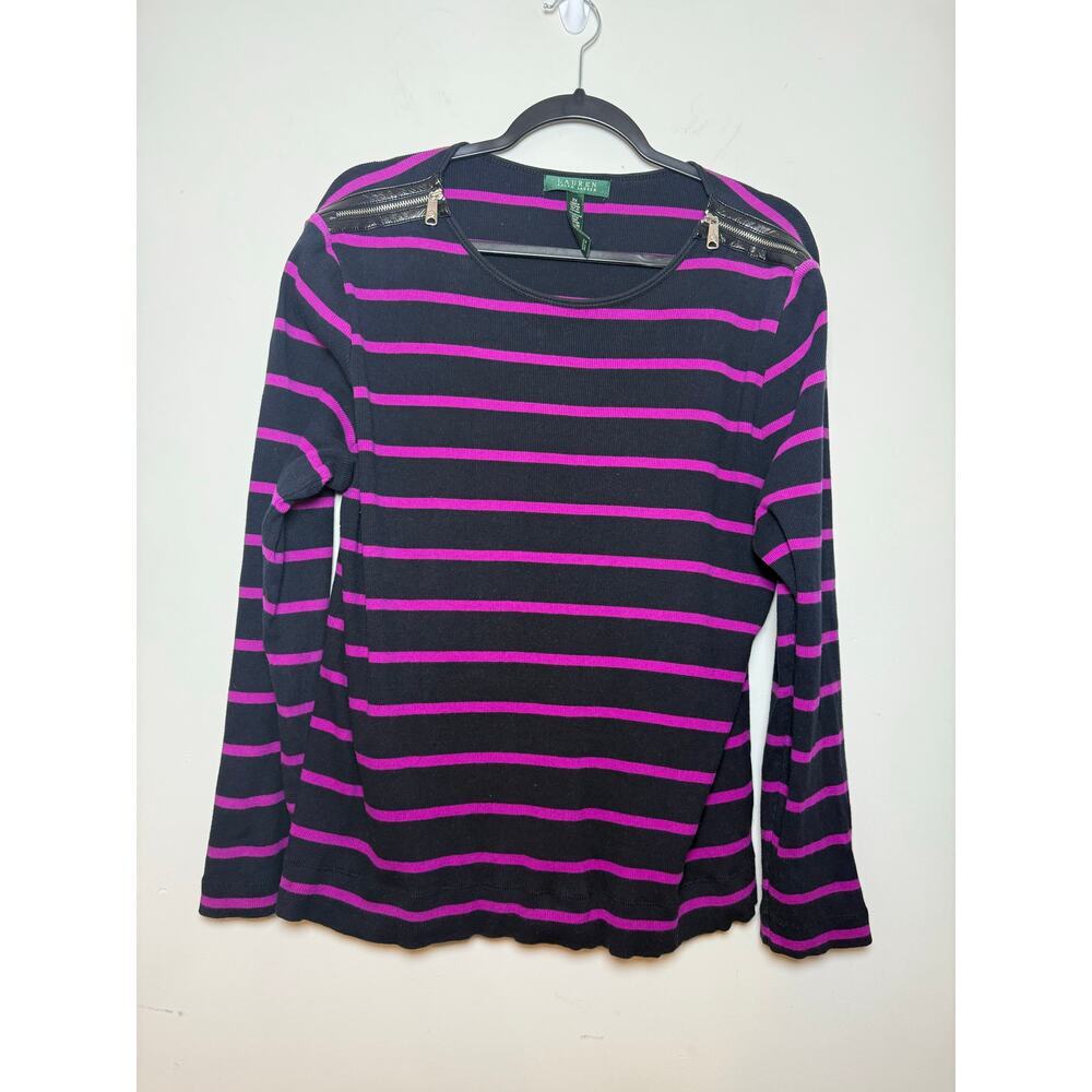 Lauren Ralph Lauren Women’s Plus 2X Black and Purple striped with zip‎ shoulders